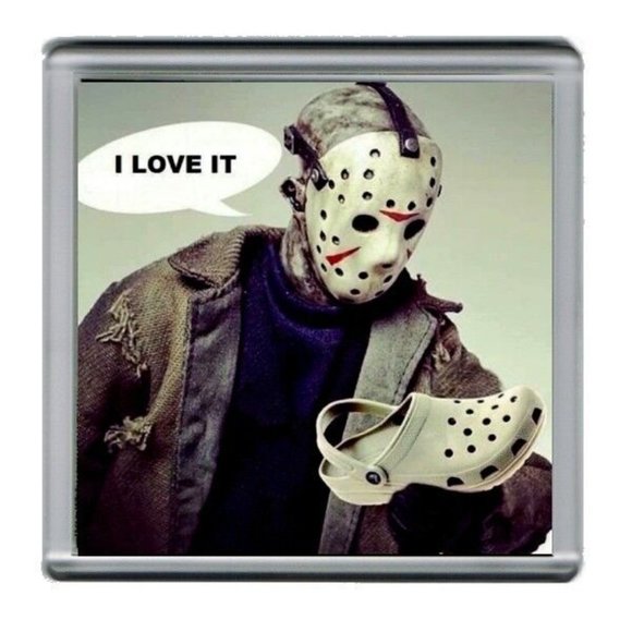 Friday the 13th Jason Voorhees Crocs Parody Coaster 4 X 4 inches - Picture 1 of 1